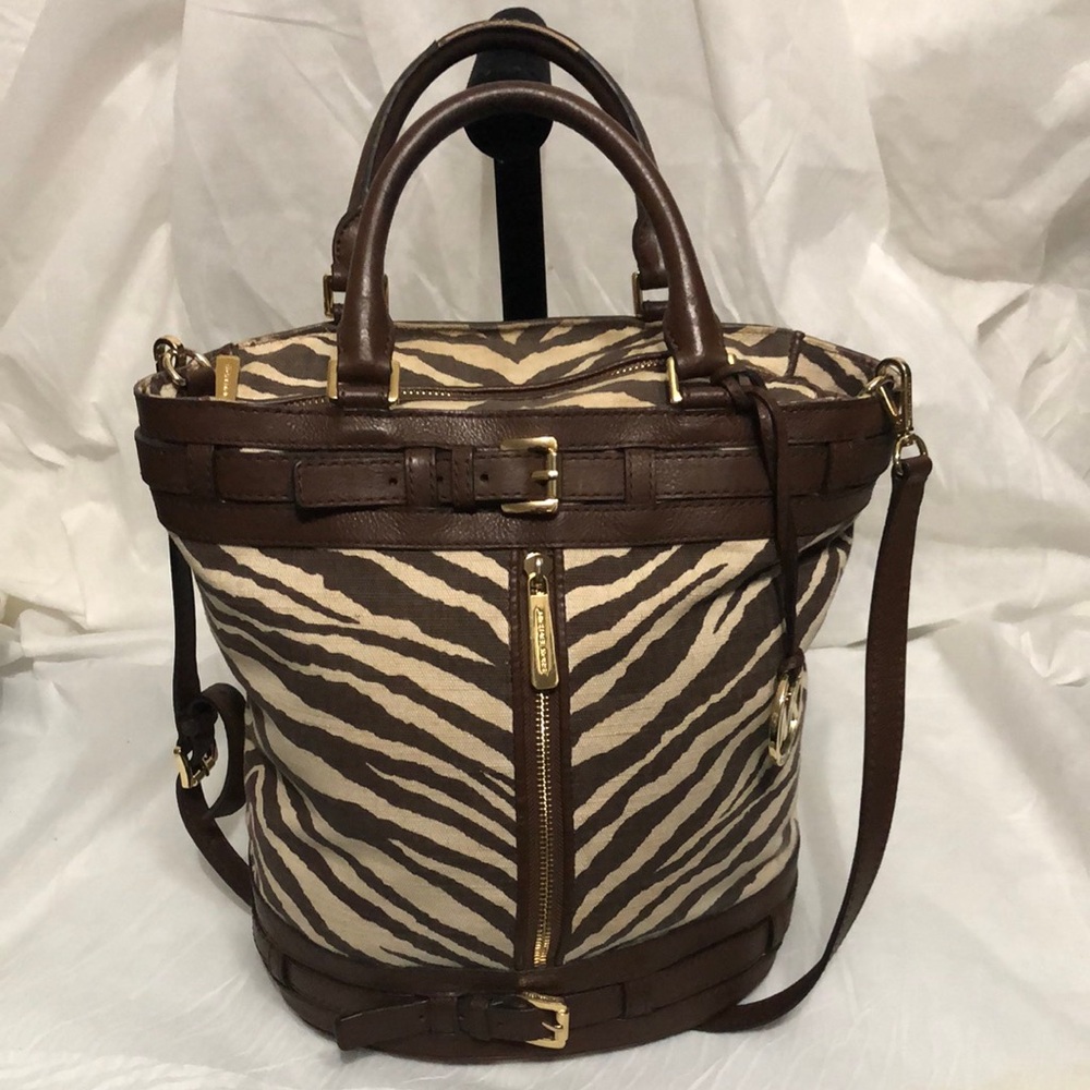 Michael Kors Kingsbury Zebra Print Canvas Bucket Bag